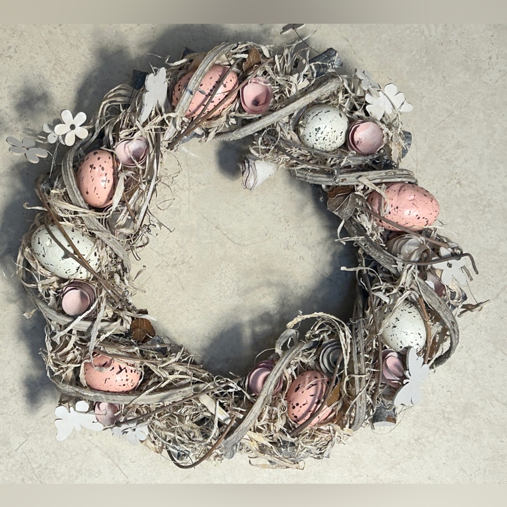 Easter Egg Wreath with Pink and White Accents